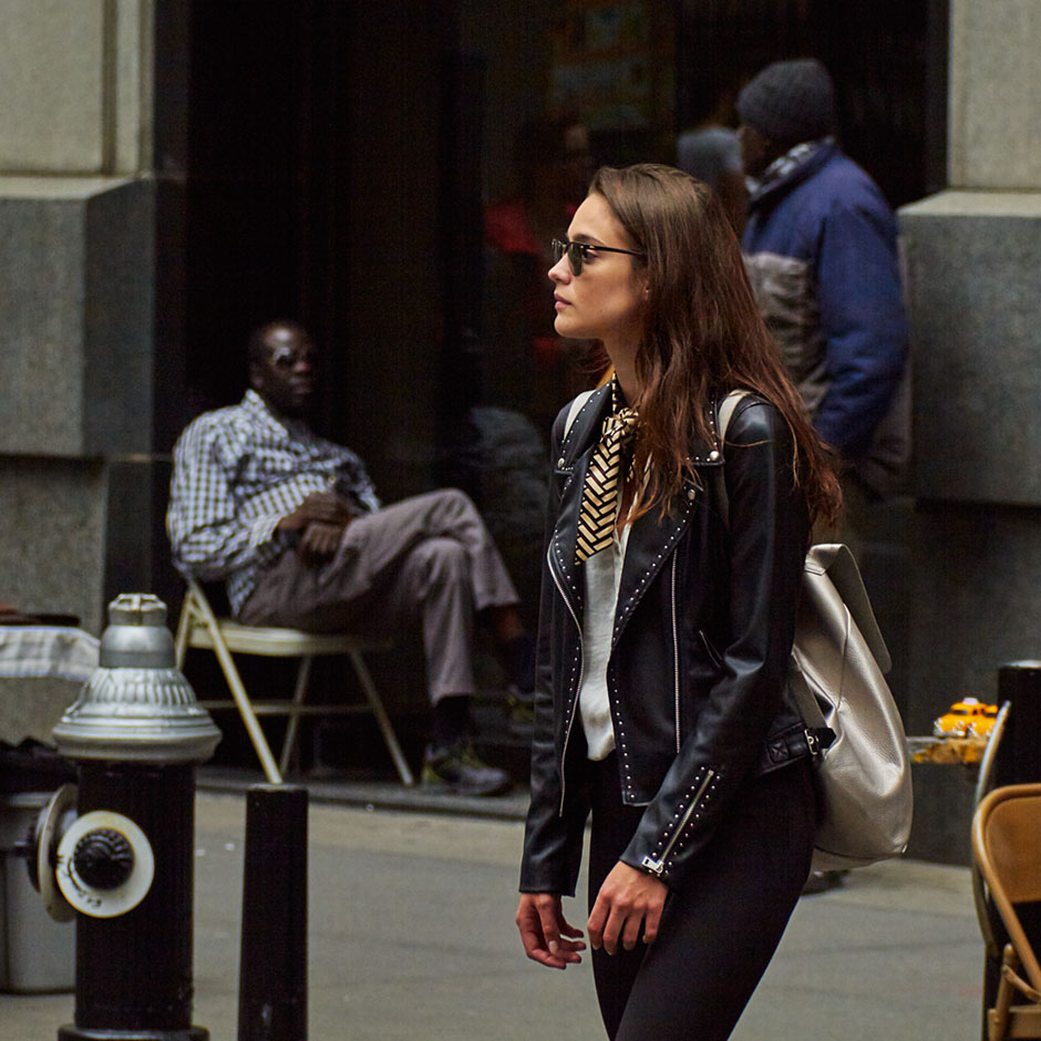 woman crossing street